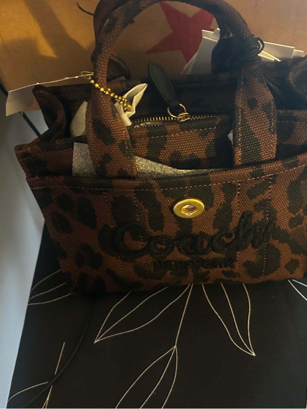 Coach Cargon20 Brown and Black Leopard Print Canvas Tote - Picture 3 of 3